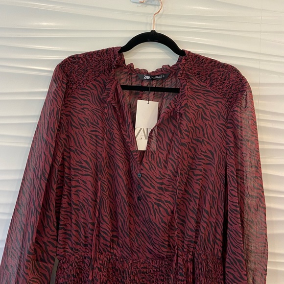 NWT Zara Animal Print Sheer Smocked Dress - Picture 13 of 14